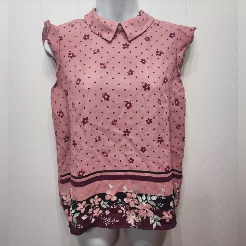 NWT Elle Women’s Floral Polka Dot Sleeveless Blouse Size XS